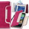 numia HTC One Mini Hülle, Handyhülle Handy Schutzhülle [Book-Style Handytasche mit Standfunktion und Kartenfach] Pu Leder Tasche für HTC One Mini M4 Case Cover [Pink-Weiss]