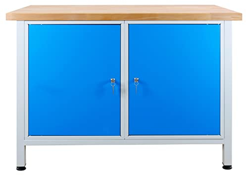 ADB Werkzeugtisch Werkbank Werktisch Werkstatt Arbeitstisch Regal mit 2 Türen Werkstatteinrichtung Zubehör Werkstatt ohne Rollen mit Schubladen