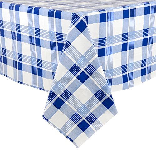 Micro-Pro Blue Check Wipe Clean PVC Vinyl Tablecloth Table Cover Protector 140x240cm