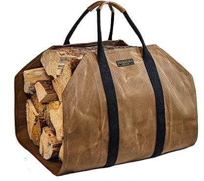 Readywares Waxed Canvas Firewood Carrier, Heavy Duty Firewood Log Carrier, Classic Durable Design
