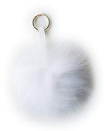 NOVAGO Pompon Bijou de Sac en Fourrure, qualité supérieure Garantie, diamètre 13 cm (Renard/Blanc)