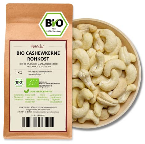 Kamelur Anacardi BIO Al Naturale - Anacardi Interi Non Trattati E Senza Additivi Provenienti Da Agricoltura Biologica Certificata 1 Kg (Confezione Da 1)