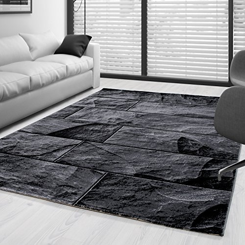 Teppich Wohnzimmer Schlafzimmer Esszimmer Teppich Läufer Flur Küchenteppich Modernes Steinmuster Soft & Weich Kurzflor Pflegeleicht Home Farbe: Schwarz, 160 x 230 cm