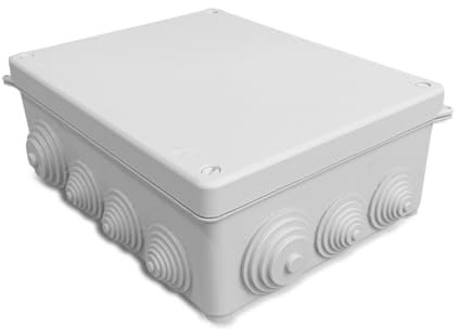 LEDKIA LIGHTING - Boîte de Dérivation Étanche en Saillie | IP55 pour Extérieur | 14 Cônes d'Accès au Câblage | Résistante au Feu et aux Températures, Gris, 230x180x85 mm, Polycarbonate