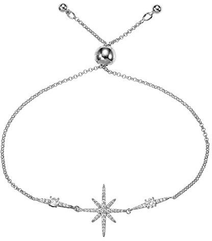 namana Bracciale Stella Polare con Zirconi Cubici. Bracciale in Oro Rosa Placcato Oro 18 Carati o Color Argento. Braccialetto Regolabile Stella Fortunata (Argento, Placcato argento)