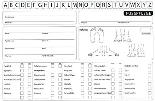 Karteikarten für Fußpflege/Pediküre. (50), Podologie