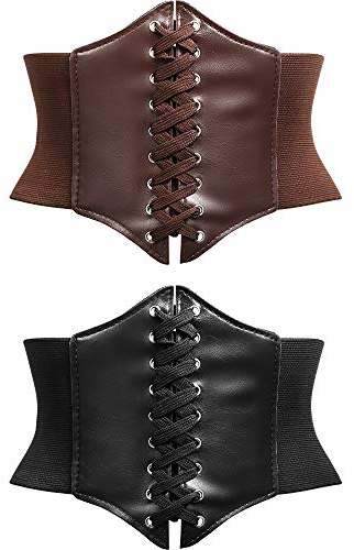 SATINIOR 2 Stücke Steampunk Korsett Gürtel Retro Breite Korsett Gürtel Elastischer Gürtel Gebunden