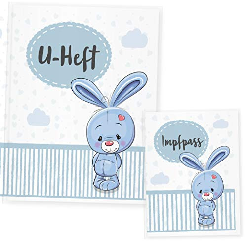 U Heft Hülle Tiere, Uheft Hülle & Impfpass Hülle Set, (Uheft Set, Hase Blau)