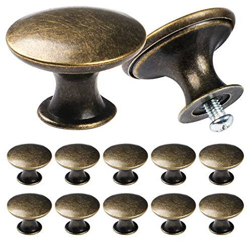 TsunNee 12PCS Vintage Cabinet Knobs, Chic Drawer Handles, Antique Style Kitchen Cupboard Handles, 30mm Round Furniture Door Knob, Bronze