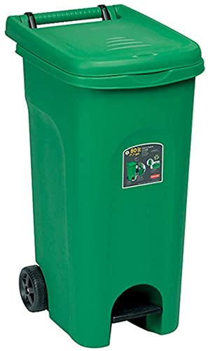 Pattumiera per la Raccolta differenziata dei rifiuti bidoni Spazzatura contenitori con fermasacco da Interno e Esterno plastica Forte 80 lt con Ruote per un'agevole Mobilità-Verde