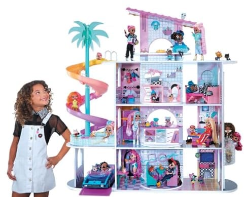 L.O.L. Surprise! OMG House of Surprises - 85+ Überraschungen, 4 Stories, 10 Räume - Inklusive Möbel, Accessoires und mehr - passend für LOL Surprise & OMG Dolls - Sammelpuppenhaus für Mädchen ab 3+