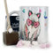 Hairyworm Personalised Mug and Belgian Milk Chocolate/Hot Chocolate Stirrer Marshmallow Gift Set, Custom Name (11oz) White, Yellow, Blue, Black, Pink Mug with Rabbit with Cat Ears Design