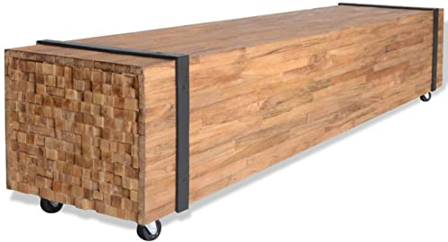 Susany TV Schrank mit Rollen Lowboard TV Möbel Board Fernsehtisch Fernsehschrank HiFi-Schrank Massivholz Teak 110x30x32,5 cm