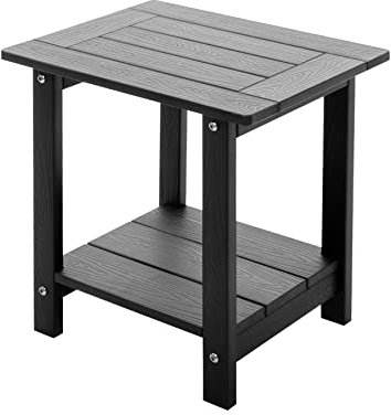 Meluvici Doppelter Adirondack Beistelltisch Wetterbeständig, Outdoor Rechteckiger Beistelltisch für Adirondack Stuhl, Schwarz mit Holzmaserung