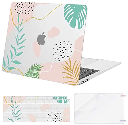 MOSISO Hülle Case Kompatibel mit MacBook Air 13 Zoll 2022 2021 2020 2019 2018 A2337 M1 A2179 A1932 Touch ID,Plastik Künstlerisch Blätter Hartschale&Tastaturschutz&Displayschutzfolie,Transparent