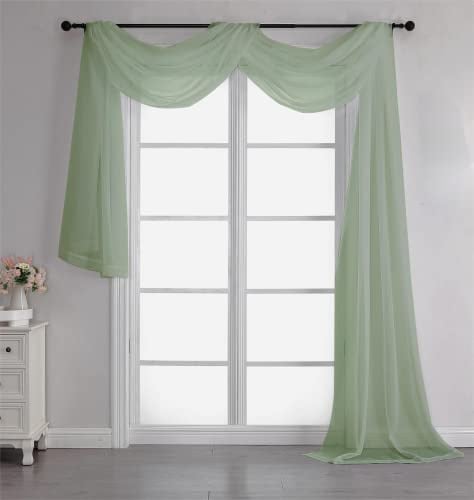 Chyhomenyc Sheer Scarf Valances for Windows 216 Inch Extra Long, Window Scarf Drapes Rod Pocket Backdrop for Wedding Arch Draping/Party/Living Room, 1PC, 18 Feet Length, Sage Green