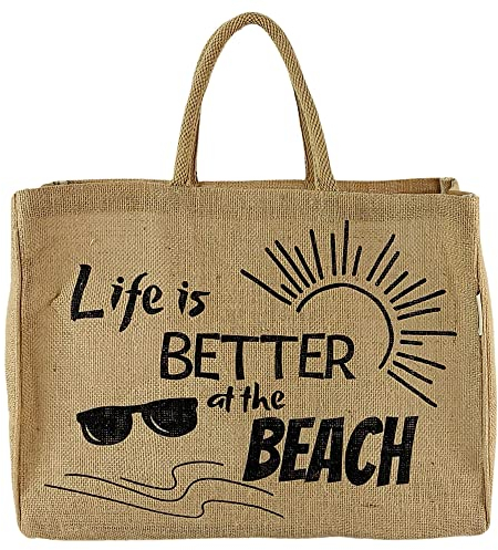 Domelo Einkaufskörbe. Bedruckte Einkaufstasche. Jute Tasche groß. Korbtasche, wasserabweisenden Strandtasche. Jutetaschen Shopper als Shopping bag. Nachhaltige Tragetasche (Life on the Beach)