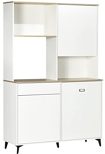 HOMCOM Despensa de Cocina de aglomerado y MDF con estantes Abiertos, armarios y cajón para Utensilios y electrodomésticos, 119x41x180 cm, Blanco
