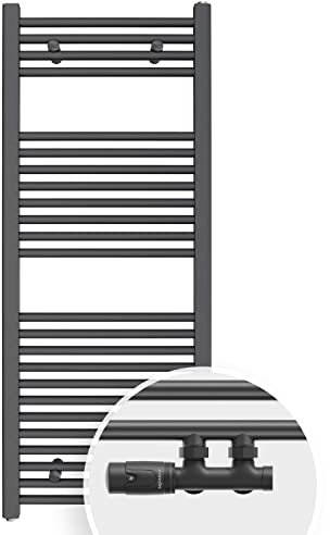 Aquabad Badheizkörper Virgo inkl. Multiblock Eckausführung | Grösse: 50 x 120 cm | Heizleistung 422 Watt | Farbe: Anthrazit | Mittelanschluss 50mm | Handtuchhalter, Handtuchwärmer