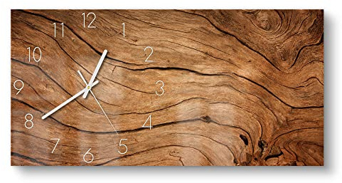 DEQORI Glasuhr | vertikal 60x30 cm | Motiv Detaillierte Holzmaserung | große XXL Design Uhr aus Glas | leise Wanduhr für Wohnzimmer & Küche | moderne Hingucker Uhr für die Wand