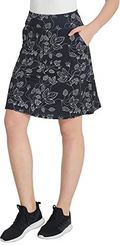 Westkun Damen Skort Knielang Hosenrock Wanderrock Sportrock mit Innenhose Tennisrock Golfrock Lauf Outdoor Reisen Sommer Röcke mit Tasche Weiße Blume M