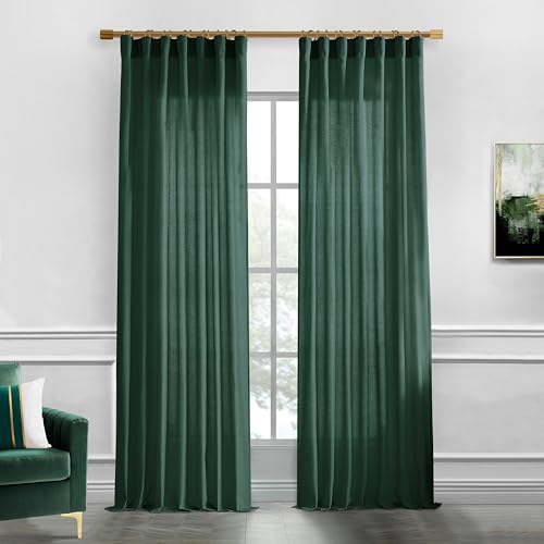 XTMYI Vorhänge für Wohnzimmer, lichtfilternde Schlaufenhaken, plissiert, halbtransparent, dunkel, akademische Vorhänge für Raumdekoration, Schlafzimmer, 244 cm, Waldgrün, 2 Paneele