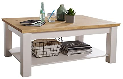 möbelando Couchtisch WZ-0133 aus Kiefer massiv in weiß mit Absetzungen in eichefarbig. Abmessungen (BxHxT) 110x45x75 cm