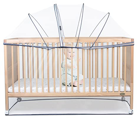 Beberoad Moustiquaire Universelle pour Berceau/Berceaux/Lit Parapluie Bébé, Tissu à Mailles Fines, Simple à Installer(Blanc, 91 * 145 * 145CM)
