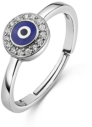 MATERIA by Matthias Wagner Evil Eye Ring Silber 925 Damen - Offene Zirkonia Ringe SR-21