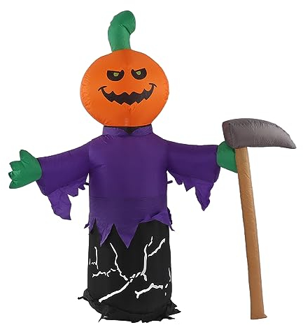 ZPSHYD 5 Meter Hohe Aufblasbare Halloween-Dekoration – Sensenmann-Kürbis Mit Axt, Gartendekoration Im Freien Für Geisterfest Mit LED-Lichtern(EU Plug 220‑240V)