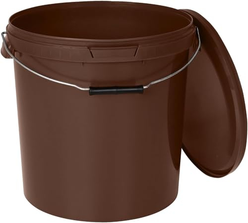 BenBow - Eimer mit Deckel braun 100x 20 Liter - lebensmittelecht stabil luftdicht auslaufsicher geruchsneutral - Aufbewahrungsbehälter aus Kunststoff - Metalgriff - Rissfester Griff, leer - zur Hause