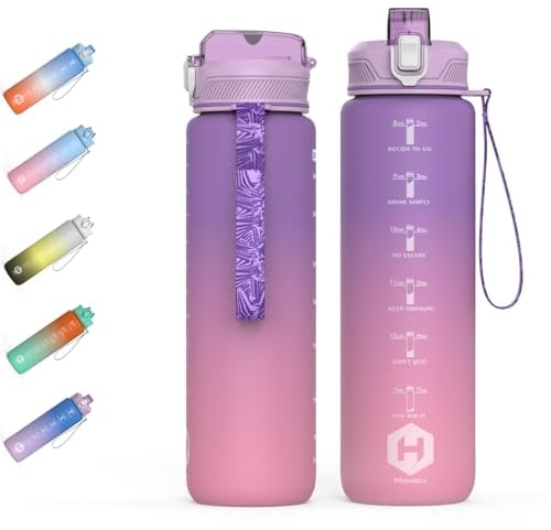 HOMEEX 1 Litre Water Bottle Motivational Fitness Sport Water Bottles with Straw & Time Maker, BPA-free Plastic Drink Bottle 6l Design for,Gym (Purple & Pink)