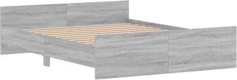 vidaXL Bettgestell, Bettrahmen mit Lattenrost, Bett Gästebett mit Kopfteil Fußteil, Metallbett Doppelbett Schlafzimmerbett, Grau Sonoma 140x200cm