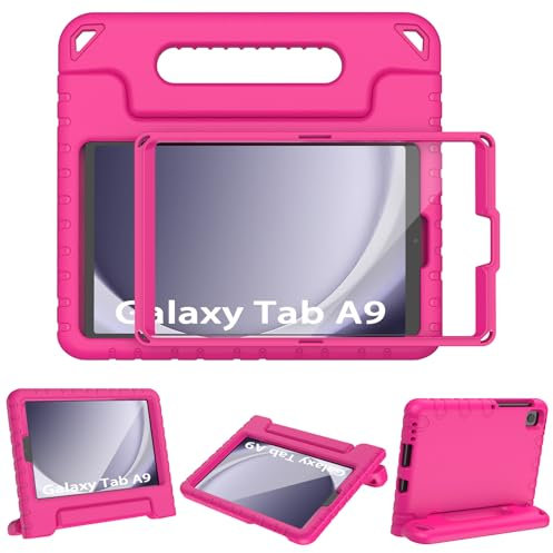 TOPWANT Kids Case with Screen Protector for Samsung Galaxy Tab A9 8.7 2023 (SM-X110/X115) & Tab A7 Lite 8.7 2021 (SM-T220/T225),Shokcproof Convertible Handle Stand for Samsung Tab A9 8.7, Rose Pink