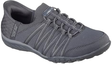 Skechers Women's Breathe-Easy Roll-with-Me Slip-On Sneakers, Charcoal Ripstop/Knit, 9 UK