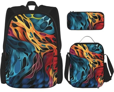 OUSIKA Rainbow Leopard Print 3 Pcs Print Backpack Sets Casual Daypack with Lunch Box Pencil Case for Women Men