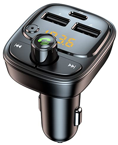 Bluetooth 5.3 FM Transmitter, Car Adapter, Wireless Radio, MP3 Player, Stereo Music Audio Receiver, Hands-Free Calling, 42W (PD 30W & 12W) USB C Car Charger for iPhone