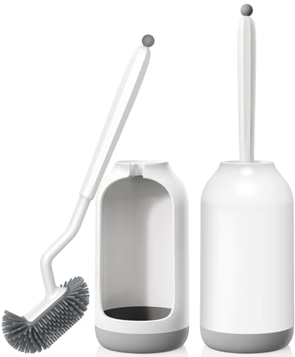 HAMITOR Klobürste Silikon Toilettenbürste mit Halter: 2 Stück Wc Bürste mit randreiniger Schnell Trocknendem Klobürstenhalter Set für Badezimmer Zubehör- Hängende Toilet Brush Weiß Ohne Bohren