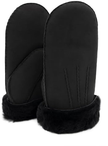 Rohn Moden Lammfell Fausthandschuhe, Fäustlinge Arber für Damen und Herrn aus 100% weichem spanischem Merino Schaffell in dunkelgrau/schwarz - Größe 10