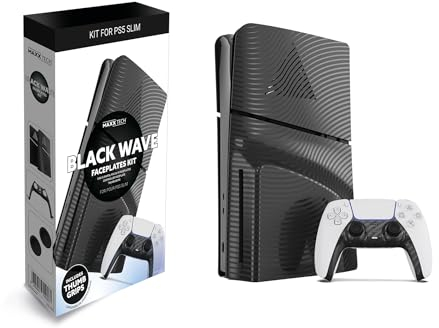 Maxx Tech PS5 Slim Faceplates Black Wave (5pcs) + Controller faceplate + 2 Thumb Grips