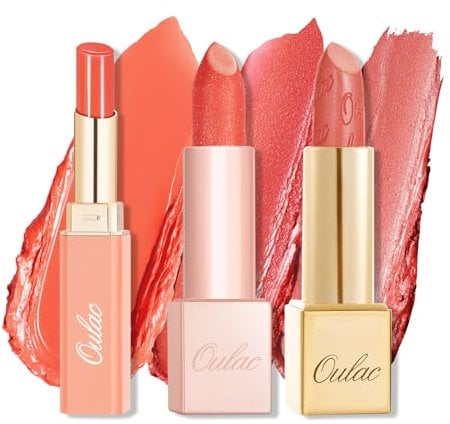 Oulac Orange Gloss Lippenstift-Set, Feuchtigkeitsspendend und Pflegend, Verwöhnt Ihre Lippen, Hochpigmentiert, Vegan