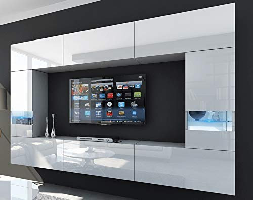 Com4t-Style White Gloss C29 1A Living Room Furniture Set Entertainment Media Wall Center Cupboard Storage Push to Open TV Cabinets for Living Room
