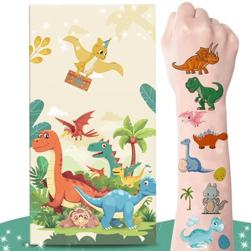 zycBernoi Dino Tattoo Kinder, 10 Blätter Temporäre Tattoo mit Explosion Geschenkbox, Überraschung für Kinder Tattoos Gastgeschenke, Perfekt für Kindergeburtstag Party Mitgebsel