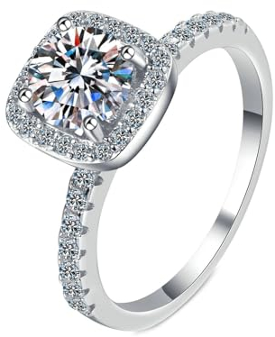 Gualiy Eheringe 14 Karat, Weißgold Verlobungsring Frauen Quadrat Halo Ring mit Labor Diamant 1ct Ringe Größe 47