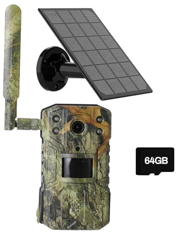EagerMinds - Cámara de caza solar (4 MP, 14 MP, 4 G, cámara de caza al aire libre, infrarrojo gran angular de 170 °, audio bidireccional, impermeable IP66, detección de movimiento, cámara +64 G