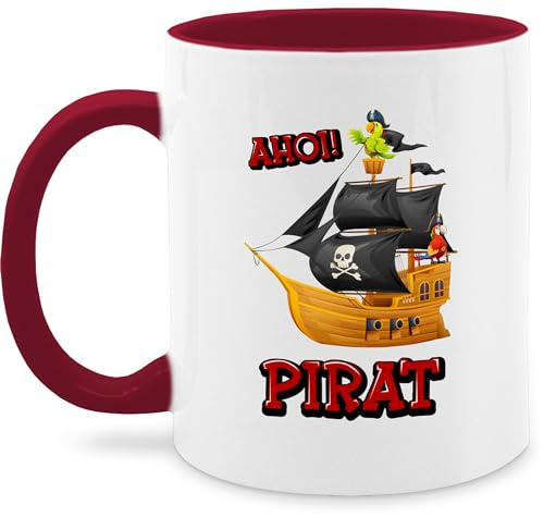 Tasse Tassen 325ml - Ahoi Pirat | Piratenschiff | Piratenmotiv | Piratenparty | Ahoi Piraten | Piraten Schatzsuche | Piratenthema - 325 ml - Bordeauxrot