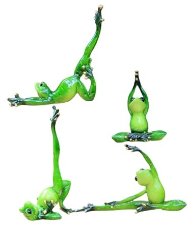 FLCPJGV 4Pcs Yoga Frosch Figuren Yoga Pose Frosch Statuen für Home Tisch Dekoration