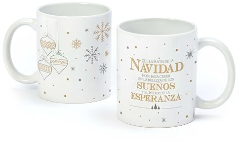 Mopec NG7 Taza Copos de Nieve con Mensaje navideño 325ml/11oz. 8,1x9,5x8cm, Dorado