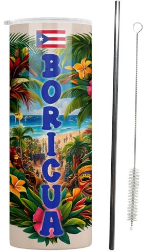 Casitika Puerto Rico Tumbler With Lid And Straw. 20 Oz Puerto Rican Coqui Frog Travel Mug. Boricua Gifts And Souvenirs.