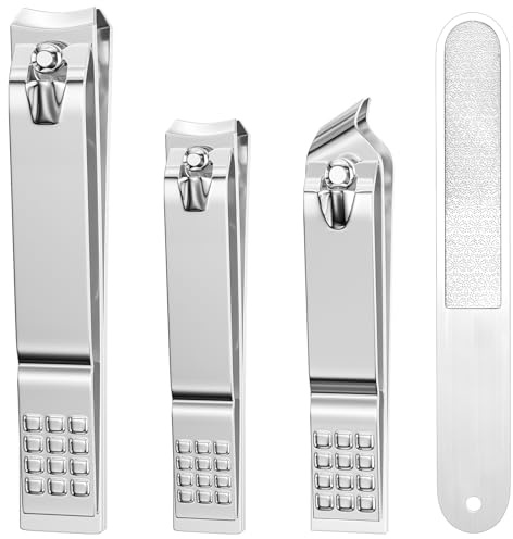 Nail Clippers for Men Women, 4 PCS Nail Clipper Set, Premium Toenail Clippers, Fingernail Clipper, Ultra Sharp Toe Nail Clippers, Nail Cutter, Finger Nail Clippers Adult, Silver